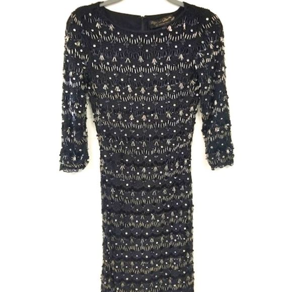 ALICE & OLIVIA Black Beaded 3/4 Sleeve Dress Sz0 - Picture 2 of 8
